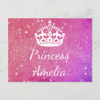 Princess (Jouw naam) Crown Pink Bokeh Briefkaart