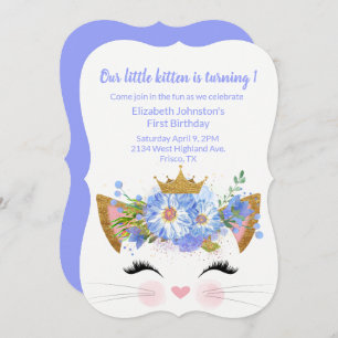 Princess Kitty Babys Invitation pour le premier an