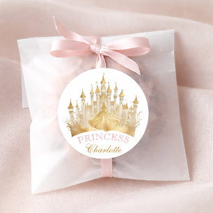 Princess Kroon Feest Favor Sticker - Roze en Goud
