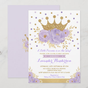 Princess Lavender Gold Floral Crown Baby shower Kaart