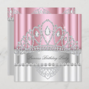 Princess Light Pink White Diamond Tiara Birthday Kaart