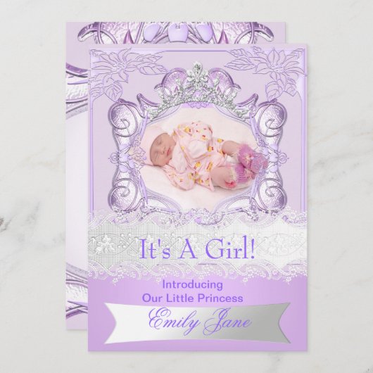 Princess Lila New Baby Girl aankondiging Foto (Voorkant / Achterkant)