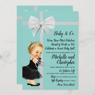Princess Little Black Dress Blue Baby shower Kaart
