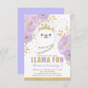 Princess Llama Birthday / Paarse Gold Fiesta Party Kaart