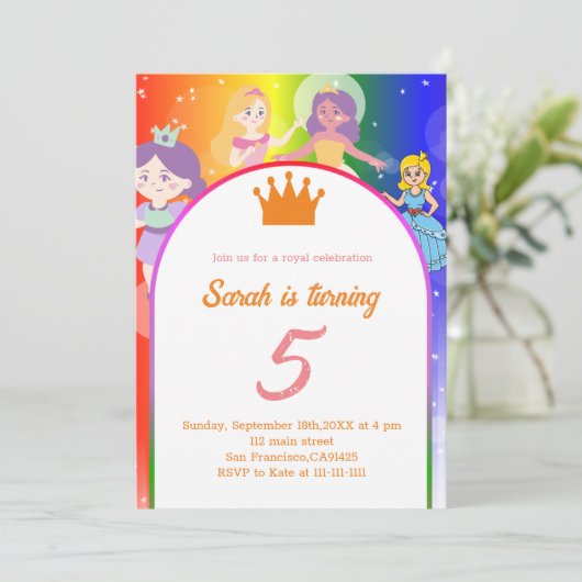 PRINCESS modifiable Invitation de fête d'anniversa (Debout devant)