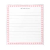 Princess Note & Coeurs roses sur Bloc-notes Lined (Devant)