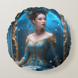 Princess Of The Blue Roos AI Art van Xzendor7 Rond Kussen