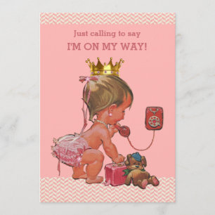 Princess on Phone Baby shower Chevrons Roze Kaart