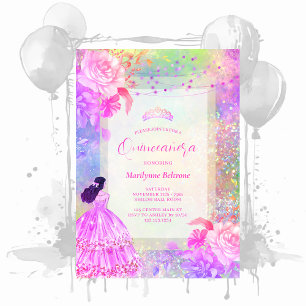 Princess Opal Glitter Rainbow Quinceañera Kaart
