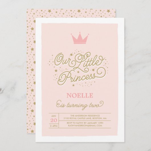 Princess Party 2e anniversaire| Invitation d'anniv (Devant / Derrière)