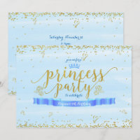Princess Party Blauw & Goud Verjaardag Uitnodiging