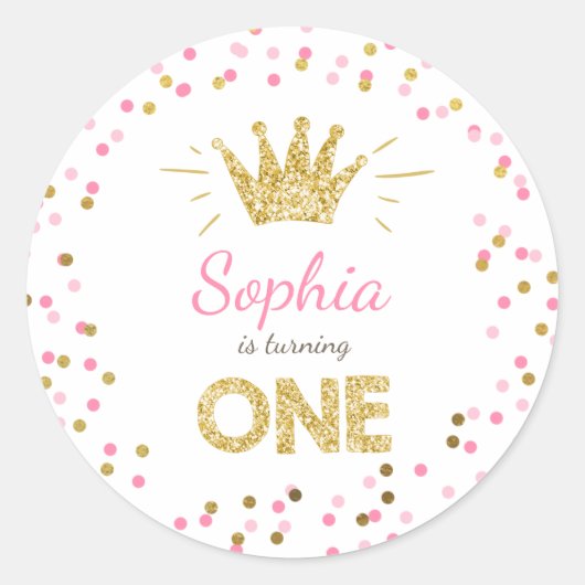 Princess Party Favor Labels Envelope Pink and Gold (Voorkant)