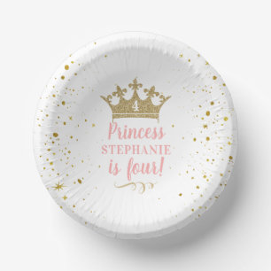 Princess Party Gold Crown Confetti Pink Paper Bowl Papieren Kommen