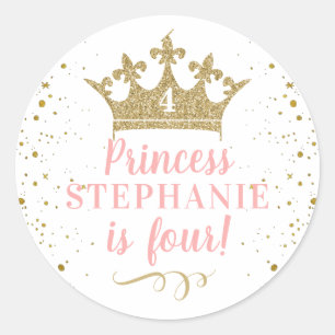 Princess Party Gold Crown Personalized Favor Ronde Sticker