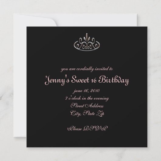 Princess Party Invitation Sweet 16 Kaart (Achterkant)