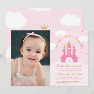 Princess Party Photo Invitations   Roze en goud Kaart