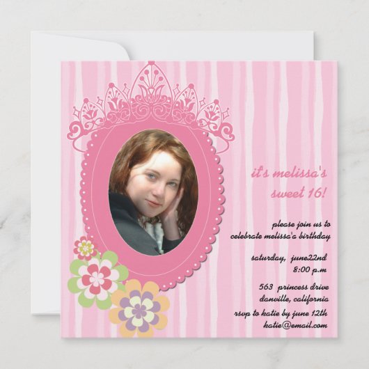 Princess party - sucrée 16 invitations d'anniversa (Devant)