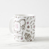 Princess Pattern Pink Monogram Koffiemok (Voorkant links)