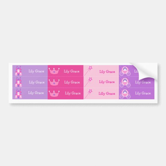 Princess Personalized Kinder Name Waterproof Label Bumpersticker (Voorkant)