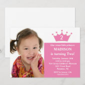 Princess Photo Birthday Invitation Kaart (Voorkant / Achterkant)