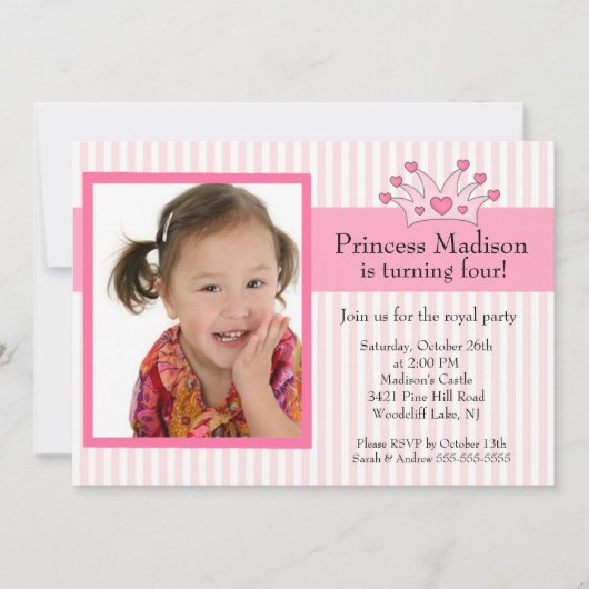 Princess Photo Birthday Invitation Kaart (Voorkant)