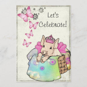 Princess Piggy in a Blanket Invitation Kaart