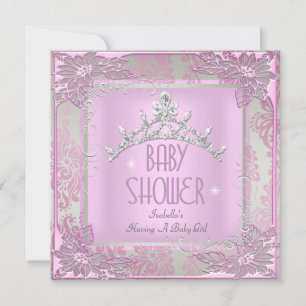 Princess Pink Baby shower Girl Baby Tiara Damask Kaart