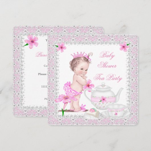 Princess Pink Baby shower Girl Tea Party Kaart (Voorkant / Achterkant)