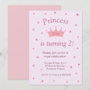 Princess Pink Crown Tiara Stars Kinder Baby Birthd Kaart