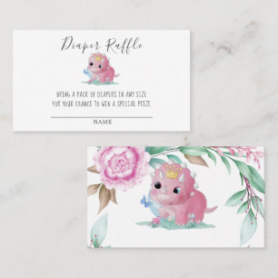 Princess Pink Dinosaur Diaper Baby shower Raffle Visitekaartje