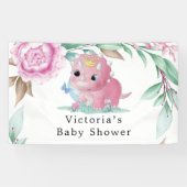 Princess Pink Dinosaur Peony Baby shower Banner (Horizontaal)