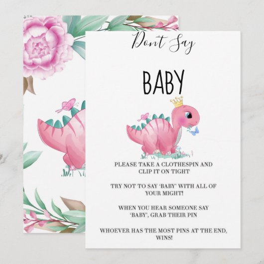 Princess Pink Dinosaur Peony Zeg geen Baby (Voorkant / Achterkant)