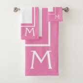 Princess Pink en White Monogram Bath Towel Set Bad Handdoek (Insitu)