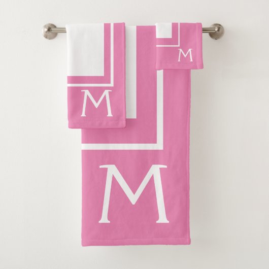 Princess Pink en White Monogram Bath Towel Set Bad Handdoek (Insitu)