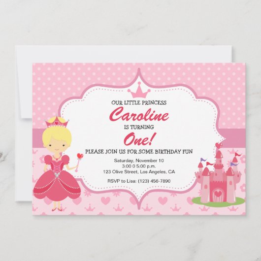 Princess Pink Fille Anniversaire Invitation (Devant)