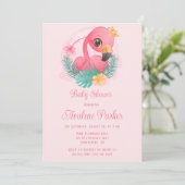 Princess Pink Flamingo Girl Baby shower Kaart (Staand voorkant)