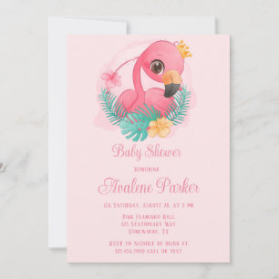 Princess Pink Flamingo Girl Baby shower Kaart