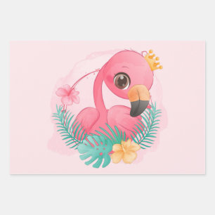 Princess Pink Flamingo Pink Girl Baby shower Inpakpapier Vel