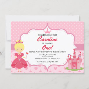 Princess Pink Girl Birthday Party Invitation Kaart