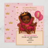 Princess Pink & Gold 1st Birthday Invitation (Devant / Derrière)