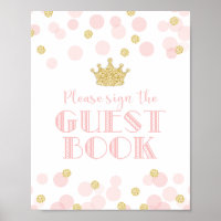 Princess Pink Gold Baby shower Guest Book Sign.