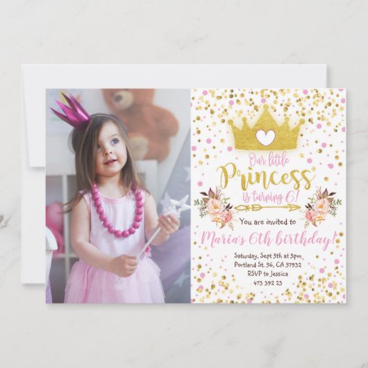 Princess Pink Gold Confetti Invitation d'anniversa (Devant)