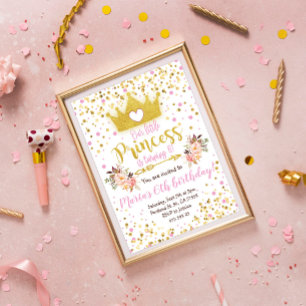 Princess Pink Gold Confetti Invitation d'anniversa