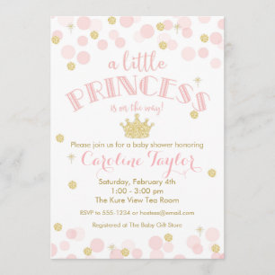 Princess Pink Gold Glitter Baby shower Kaart
