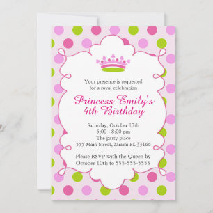Princess Pink Green Girl Invitation d'anniversaire