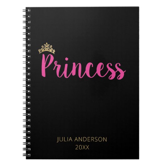 Princess Pink Script Font Crown Notitieboek (Voorkant)