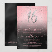 Princess Pink Silver Glitter Confetti Sweet 16 Kaart (Voorkant / Achterkant)