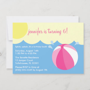 Princess Pink Splish Splash Birthday Pool Party Kaart
