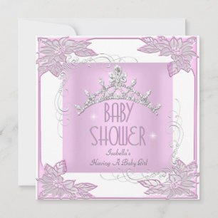 Princess Pink White Baby shower Girl Tiara Kaart