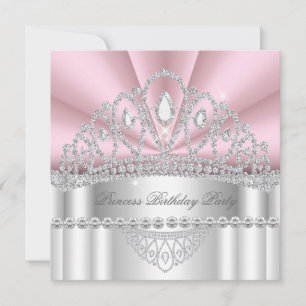 Princess Pink White Diamond Tiara Birthday Party 2 Kaart
